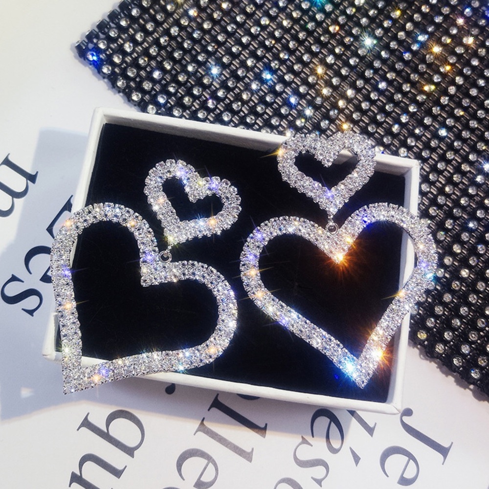 Double Shimmering ❤️s Rhinestone Hanging Earrings!